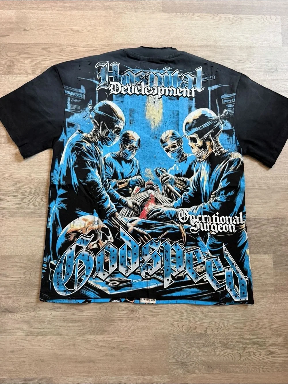 Godspeed Black Graphic Short Sleeve Tee with Blue & White Print - Picture 2 of 2